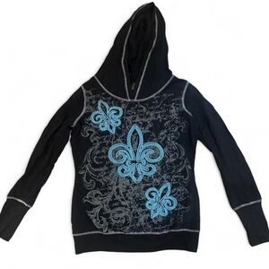 Elegant Black and Blue Hooded Sweater